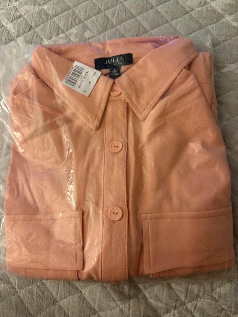 Julia by Love J Crepe Knit Cargo Shirt and‎ Shorts Set in Coral - Size Large